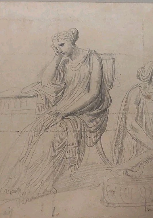 Antico disegno a matita su carta vergellata bozzetto Firmato XVIII secolo-photo-4