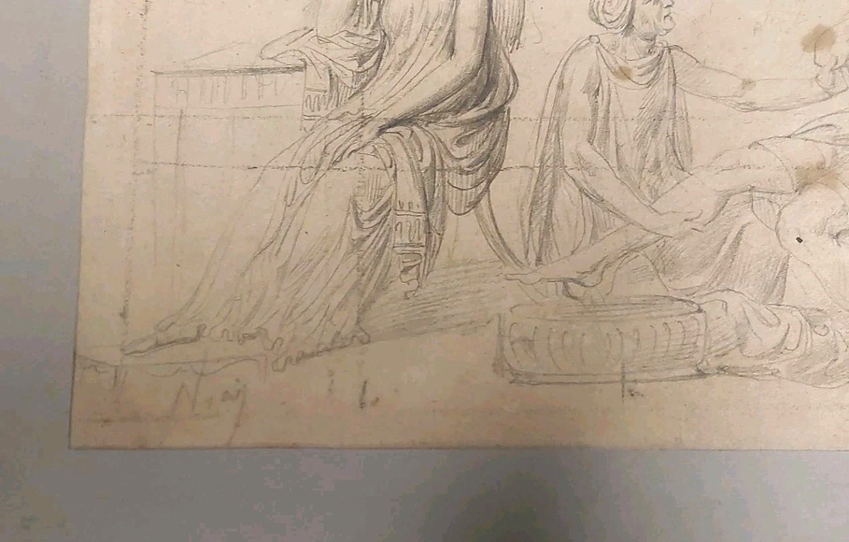Antico disegno a matita su carta vergellata bozzetto Firmato XVIII secolo-photo-1