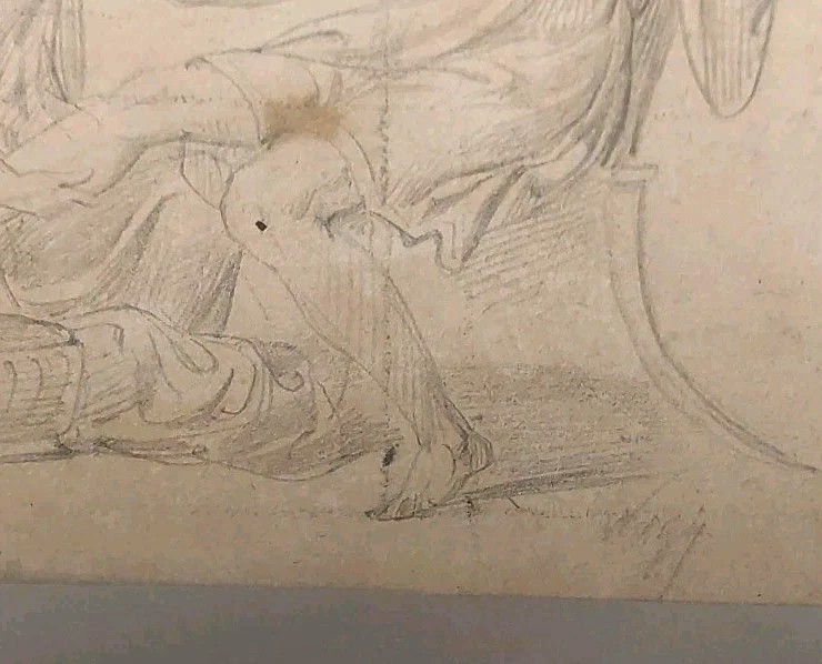 Antico disegno a matita su carta vergellata bozzetto Firmato XVIII secolo-photo-2