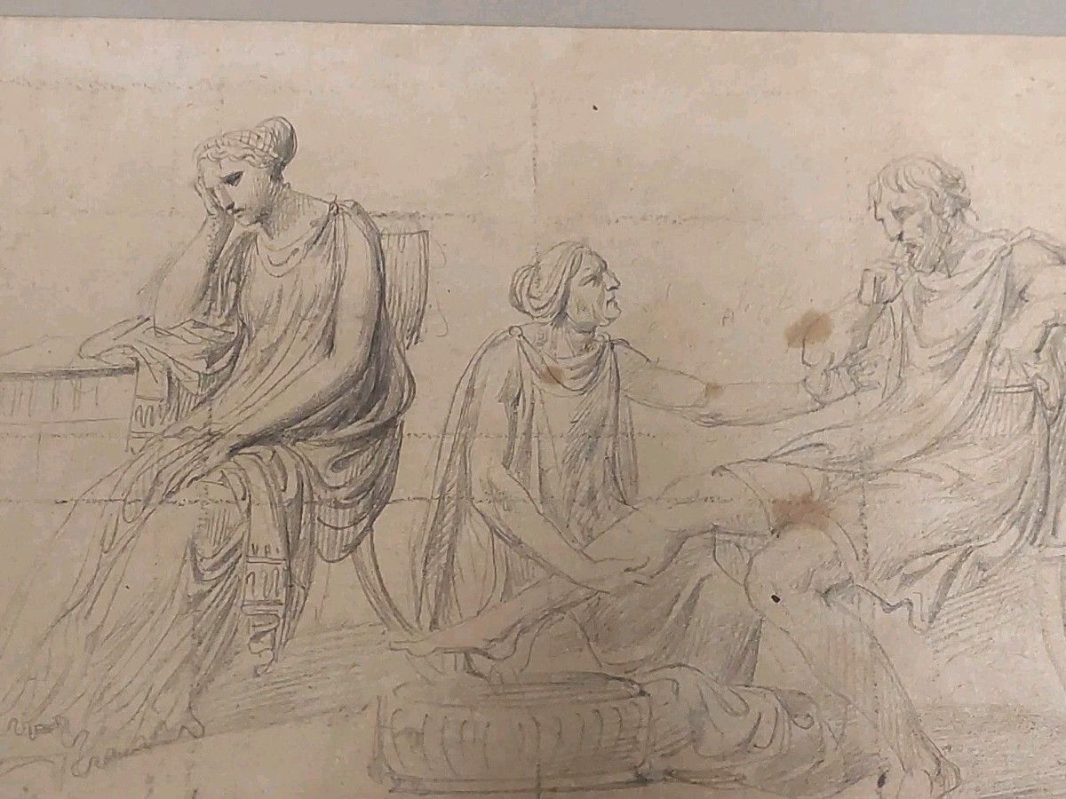 Antico disegno a matita su carta vergellata bozzetto Firmato XVIII secolo-photo-3