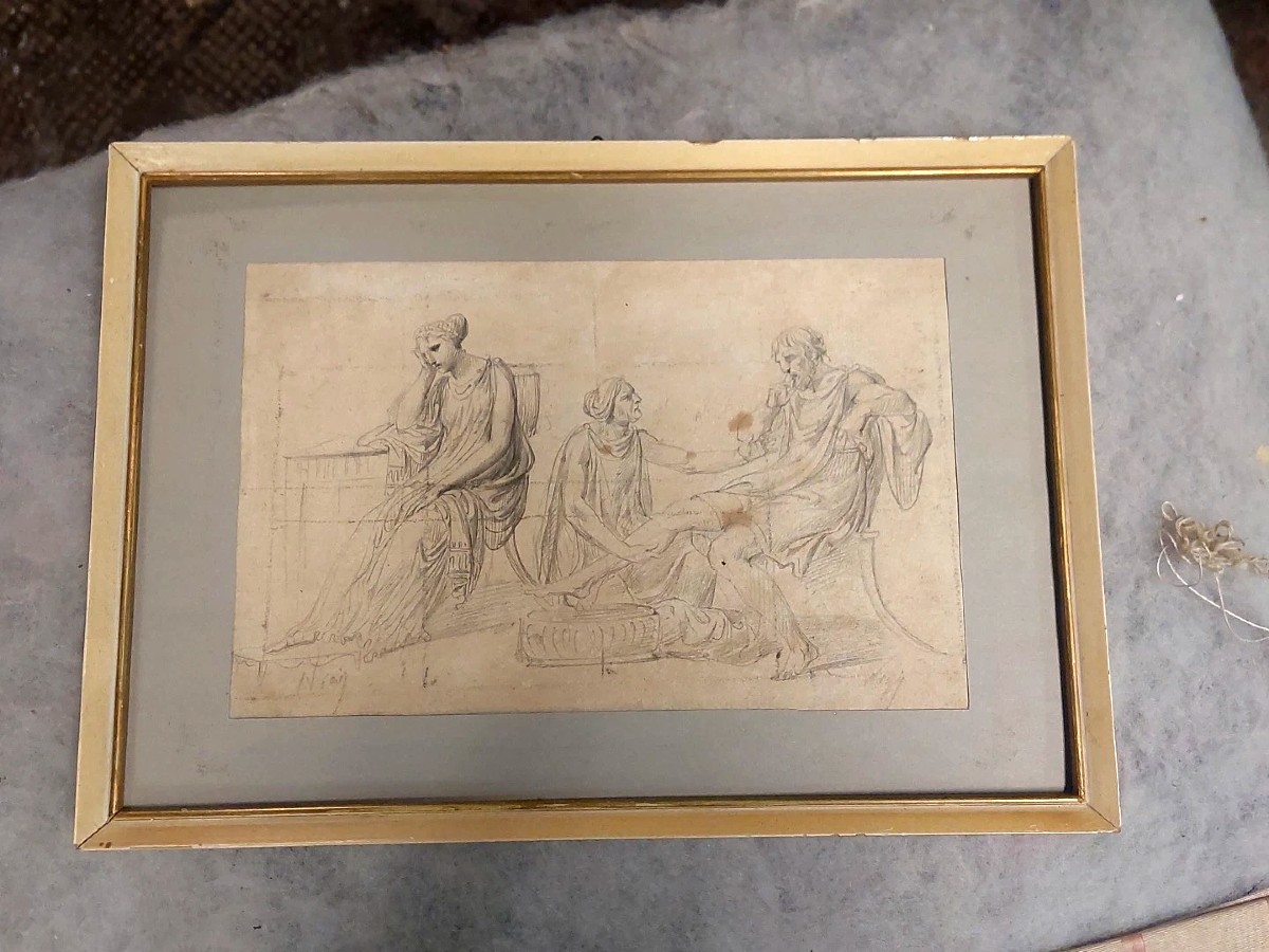 Antico disegno a matita su carta vergellata bozzetto Firmato XVIII secolo-photo-4