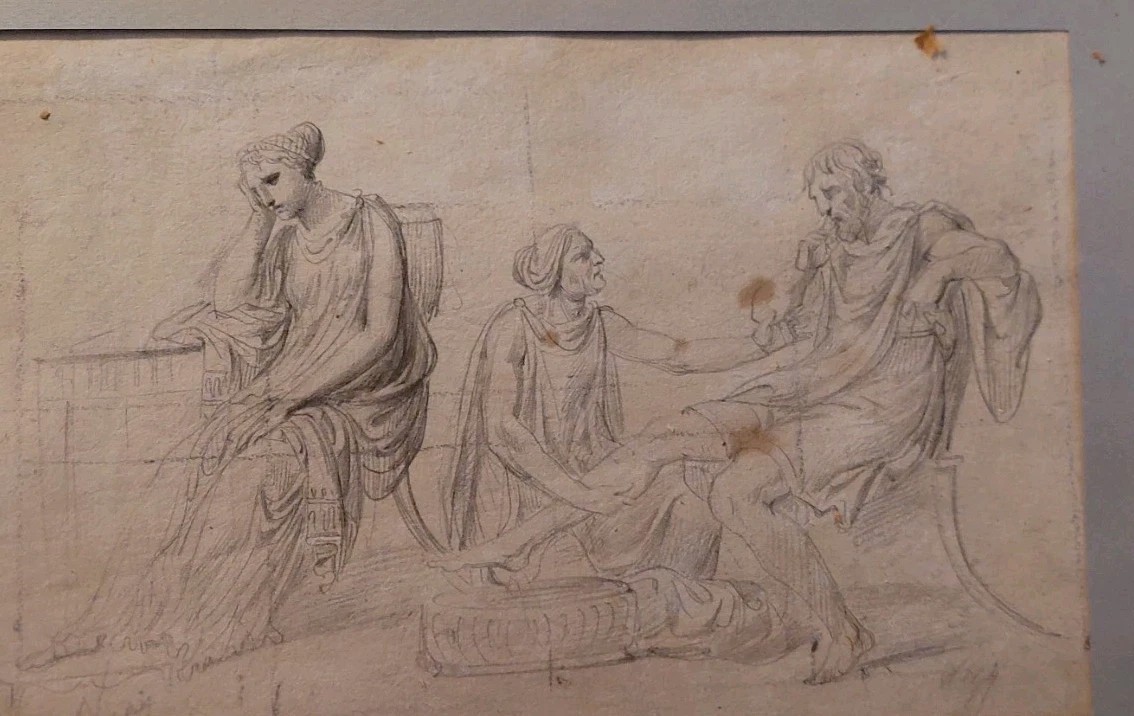 Antico disegno a matita su carta vergellata bozzetto Firmato XVIII secolo-photo-5