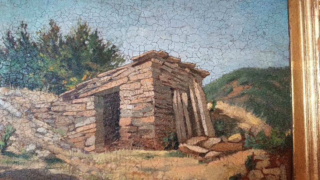 dipinto paesaggio olio su cartone cornice antica primi 900-photo-3