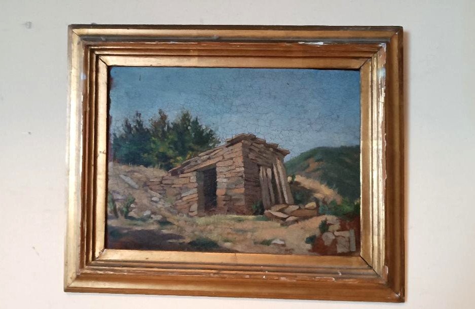 dipinto paesaggio olio su cartone cornice antica primi 900