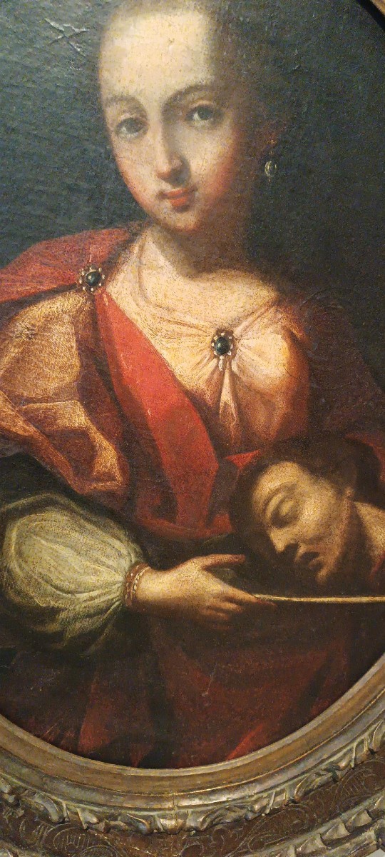 Antico dipinto olio su tela Salomè con la testa del Battista- XVIII secolo-photo-1