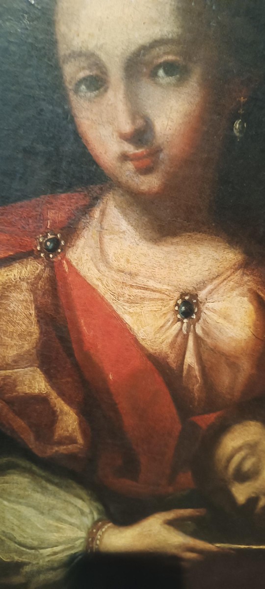 Antico dipinto olio su tela Salomè con la testa del Battista- XVIII secolo-photo-3