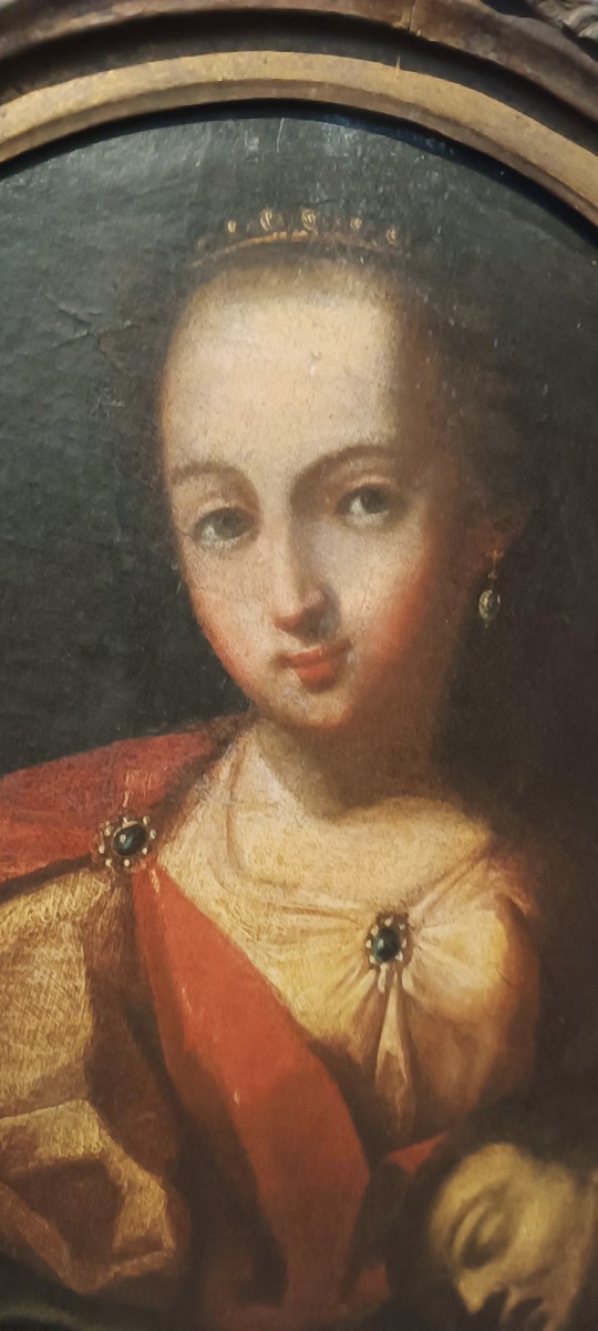 Antico dipinto olio su tela Salomè con la testa del Battista- XVIII secolo-photo-6
