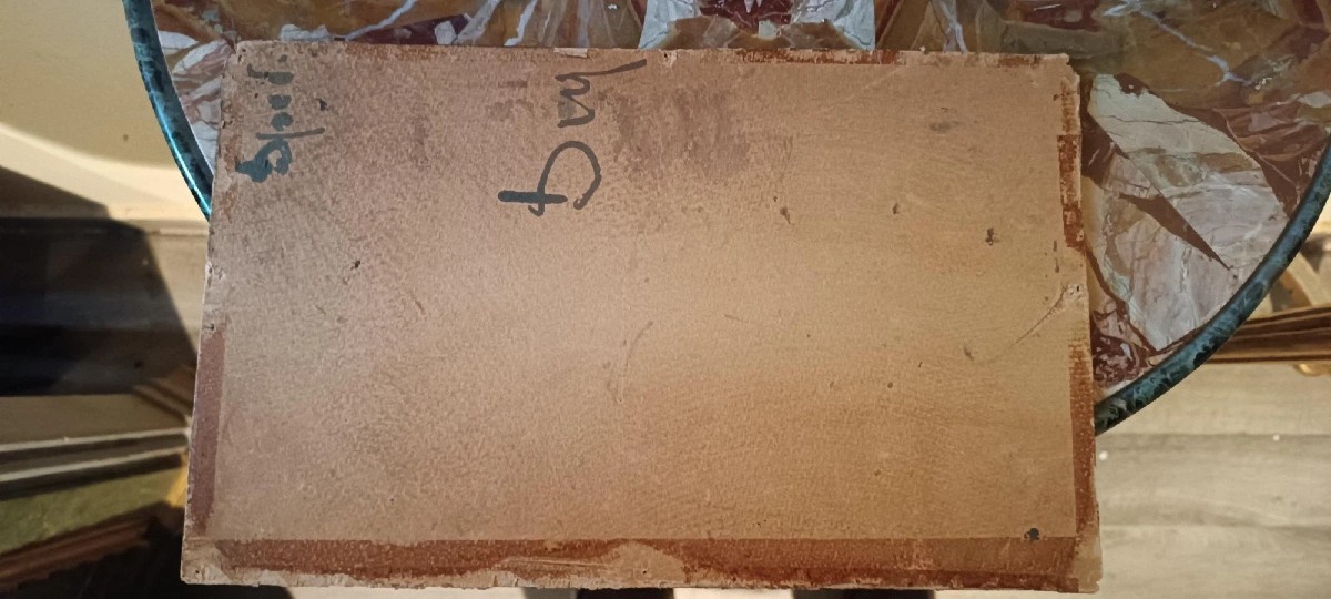 DIPINTO ANTICO OLIO SU CARTONCINO INIZI 900 -PAESAGGIO LAGO -FIRMATO M.BIANCHI-photo-4