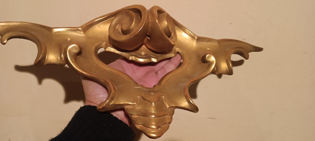 Antica coppia di applique in legno dorato XIX secolo-photo-3