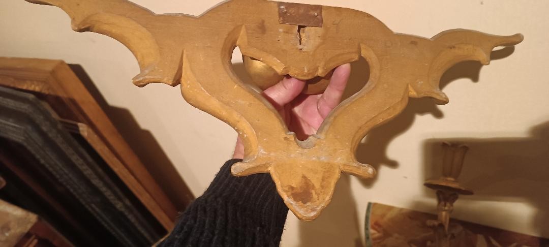 Antica coppia di applique in legno dorato XIX secolo-photo-4
