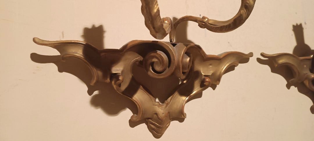 Antica coppia di applique in legno dorato XIX secolo-photo-5