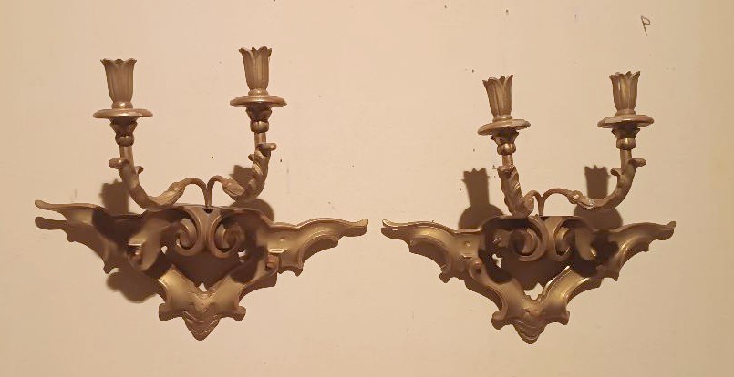 Antica coppia di applique in legno dorato XIX secolo