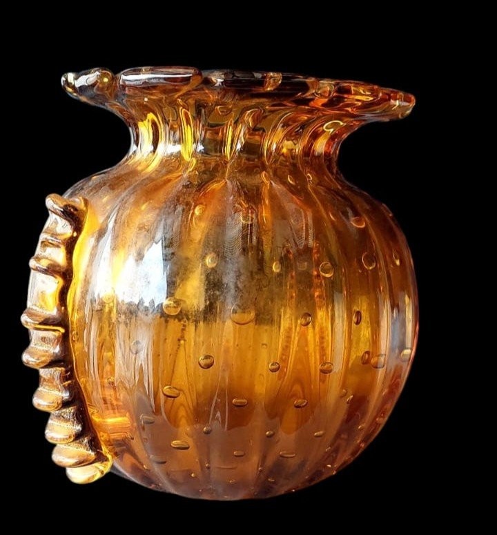 RARO VASO  DA COLLEZIONE VETRO MURANO  AMBRATO , BAROVIER TOSO,  ANNI 50 VENEZIA ITALIA.-photo-4