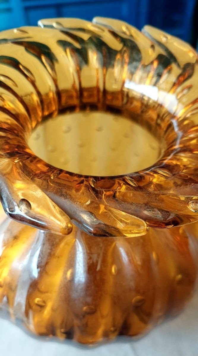 RARO VASO  DA COLLEZIONE VETRO MURANO  AMBRATO , BAROVIER TOSO,  ANNI 50 VENEZIA ITALIA.-photo-5