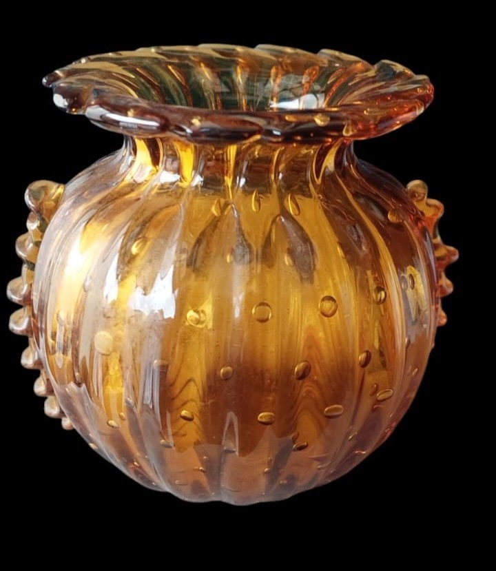 RARO VASO  DA COLLEZIONE VETRO MURANO  AMBRATO , BAROVIER TOSO,  ANNI 50 VENEZIA ITALIA.