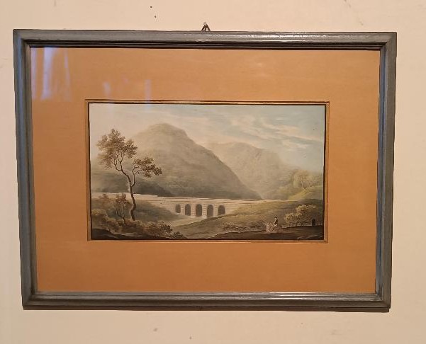 Antico acquerello su carta primi 800 - paesaggio con acquedotto,acquedotto  ponte-photo-3
