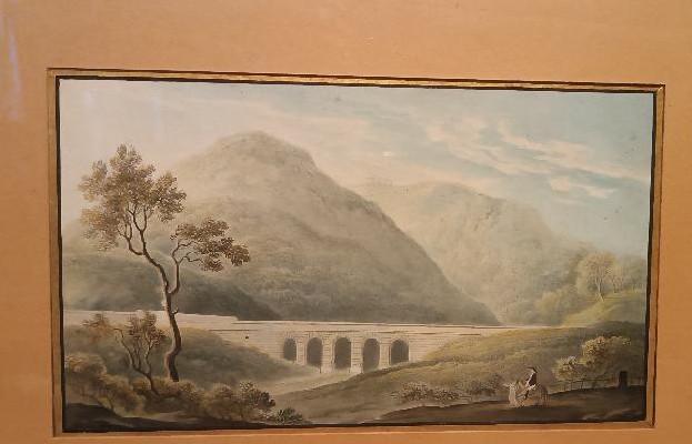 Antico acquerello su carta primi 800 - paesaggio con acquedotto,acquedotto  ponte-photo-4