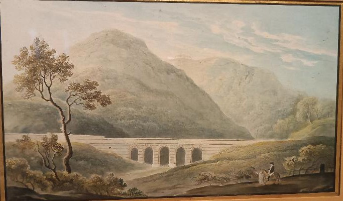 Antico acquerello su carta primi 800 - paesaggio con acquedotto,acquedotto  ponte-photo-1