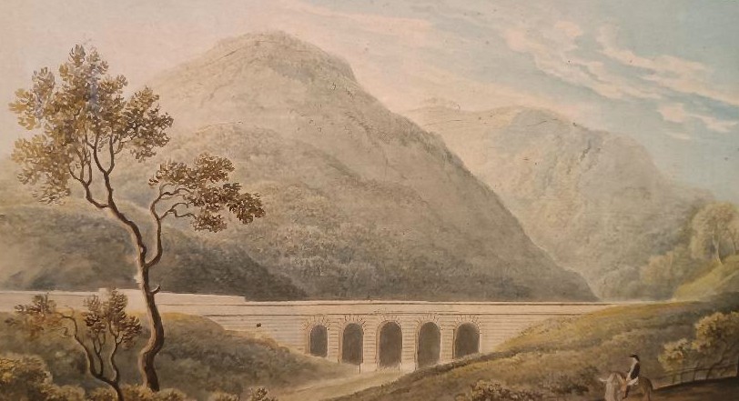 Antico acquerello su carta primi 800 - paesaggio con acquedotto,acquedotto  ponte-photo-3