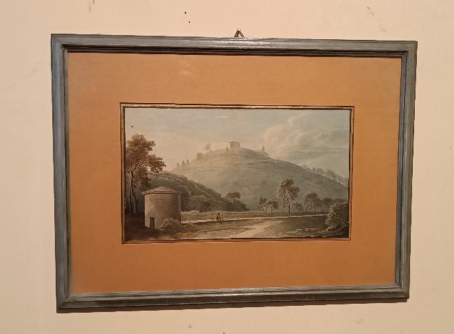 Antico acquerello su carta primi 800 - paesaggio 