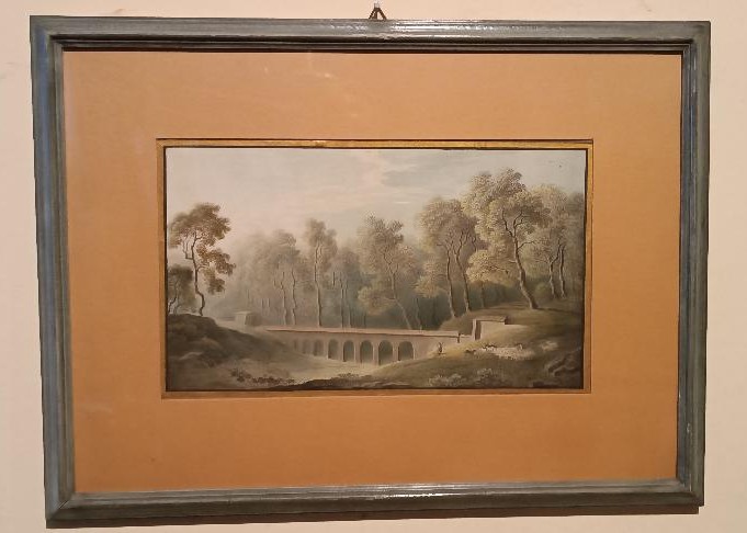 Antico acquerello su carta primi 800 - paesaggio con acquedotto,acquedotto  ponte-photo-2