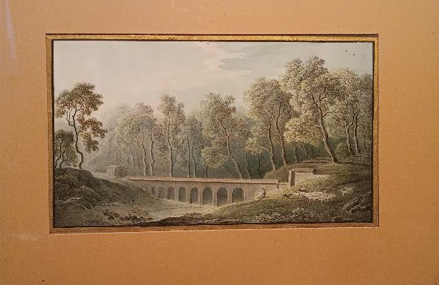 Antico acquerello su carta primi 800 - paesaggio con acquedotto,acquedotto  ponte-photo-3