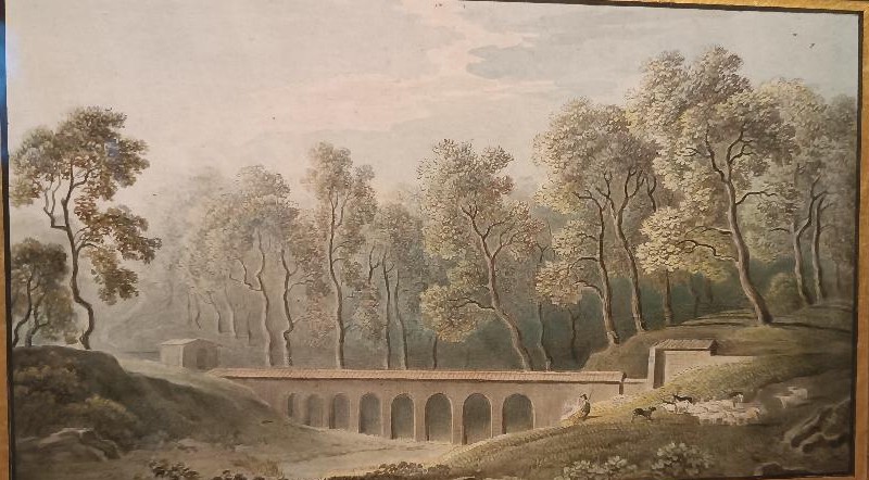 Antico acquerello su carta primi 800 - paesaggio con acquedotto,acquedotto  ponte-photo-4