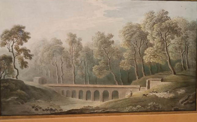Antico acquerello su carta primi 800 - paesaggio con acquedotto,acquedotto  ponte-photo-1