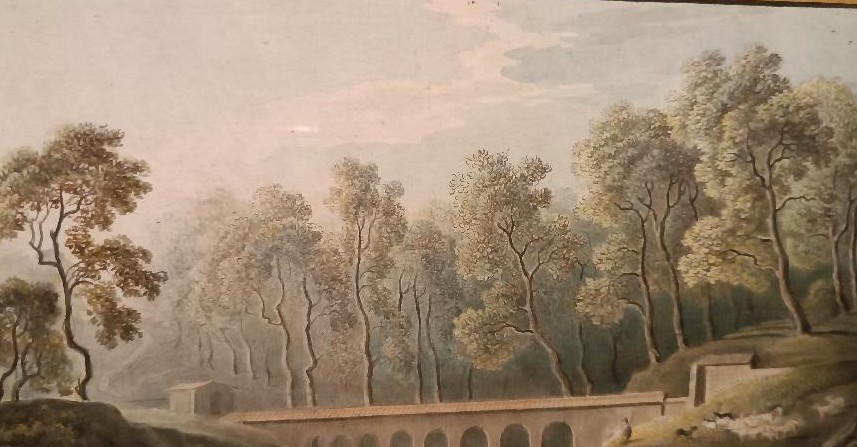 Antico acquerello su carta primi 800 - paesaggio con acquedotto,acquedotto  ponte-photo-2