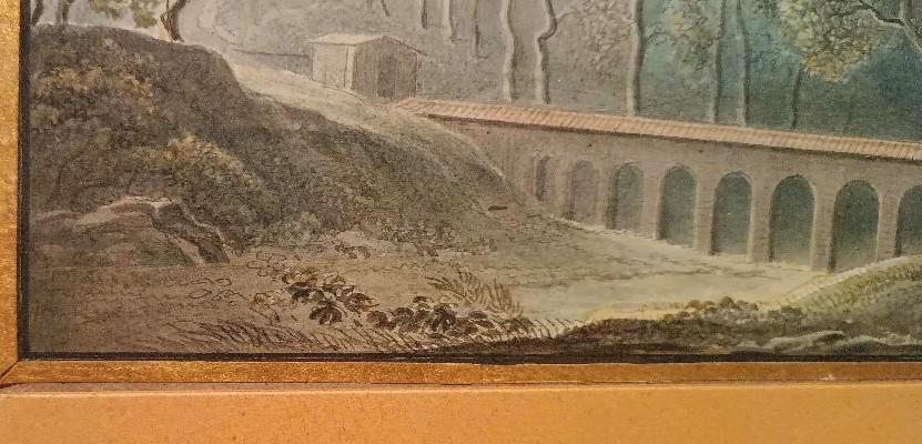 Antico acquerello su carta primi 800 - paesaggio con acquedotto,acquedotto  ponte-photo-4