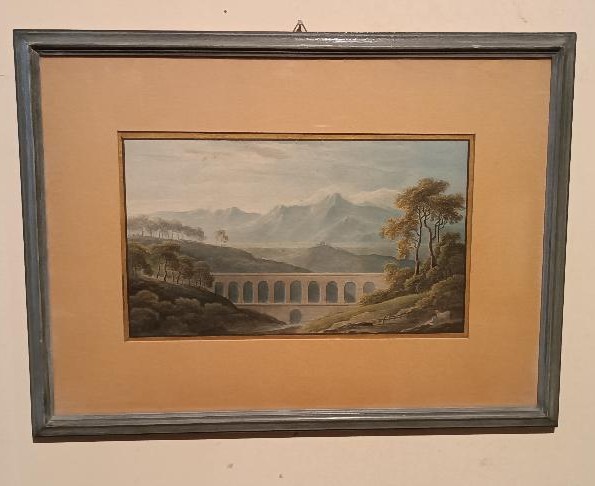 Antico acquerello su carta primi 800 - paesaggio con acquedotto,acquedotto  ponte-photo-2