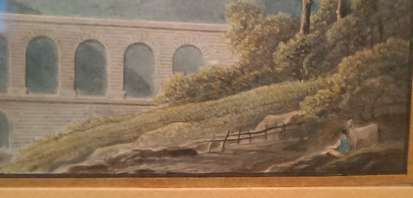 Antico acquerello su carta primi 800 - paesaggio con acquedotto,acquedotto  ponte-photo-2