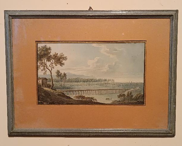 Antico acquerello su carta primi 800 - paesaggio con acquedotto,acquedotto  ponte-photo-2