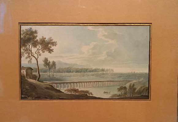 Antico acquerello su carta primi 800 - paesaggio con acquedotto,acquedotto  ponte-photo-3