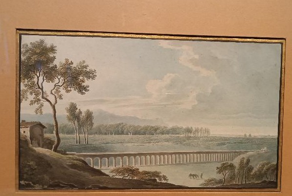 Antico acquerello su carta primi 800 - paesaggio con acquedotto,acquedotto  ponte-photo-4