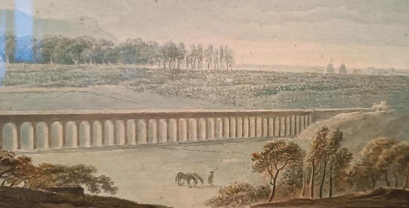 Antico acquerello su carta primi 800 - paesaggio con acquedotto,acquedotto  ponte-photo-2