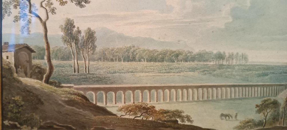 Antico acquerello su carta primi 800 - paesaggio con acquedotto,acquedotto  ponte-photo-3