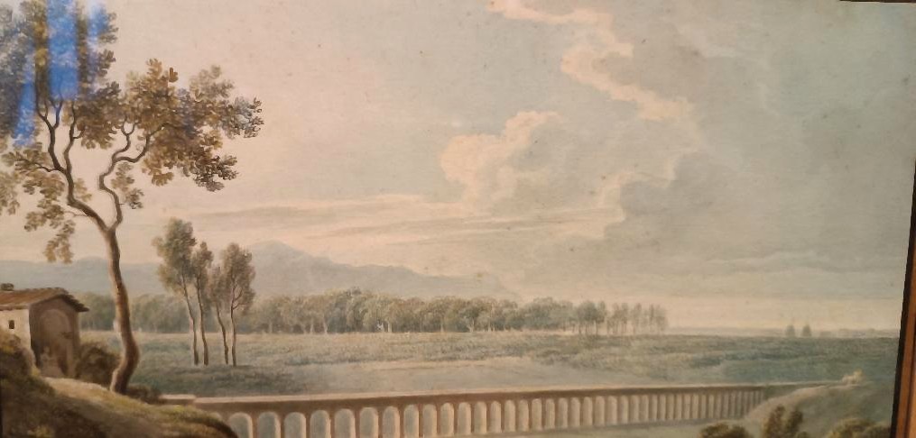 Antico acquerello su carta primi 800 - paesaggio con acquedotto,acquedotto  ponte-photo-4