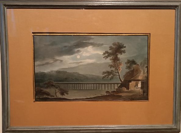 Antico acquerello su carta primi 800 - paesaggio con acquedotto,  ponte-photo-3