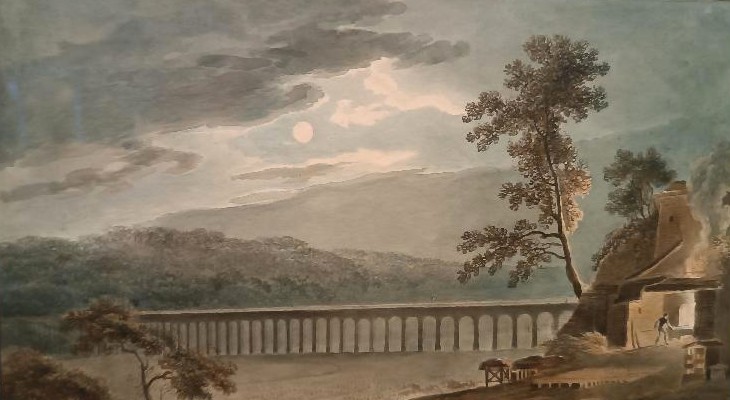 Antico acquerello su carta primi 800 - paesaggio con acquedotto,  ponte-photo-2