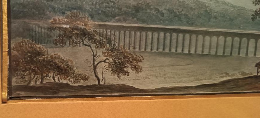 Antico acquerello su carta primi 800 - paesaggio con acquedotto,  ponte-photo-5