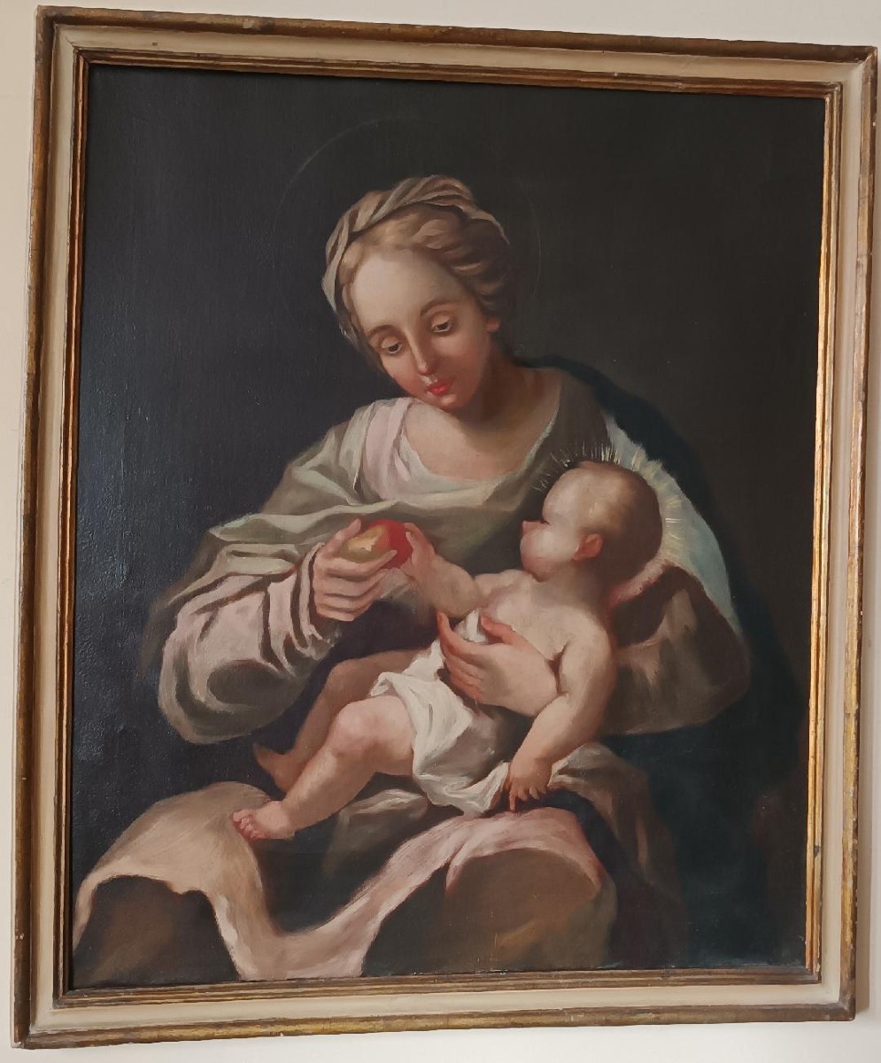 dipinto antico olio su tela Madonna con bambino XVIII secolo-photo-2