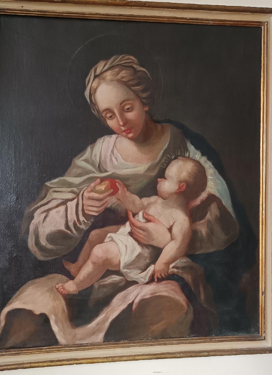 dipinto antico olio su tela Madonna con bambino XVIII secolo-photo-3