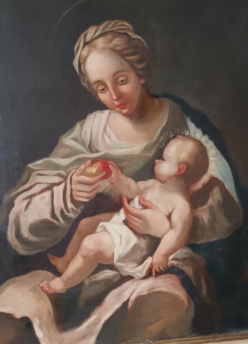 dipinto antico olio su tela Madonna con bambino XVIII secolo-photo-4