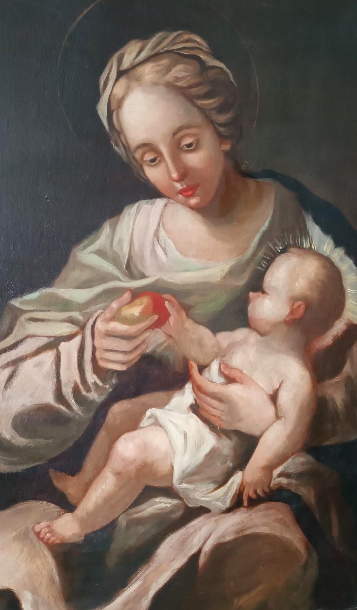 dipinto antico olio su tela Madonna con bambino XVIII secolo-photo-1