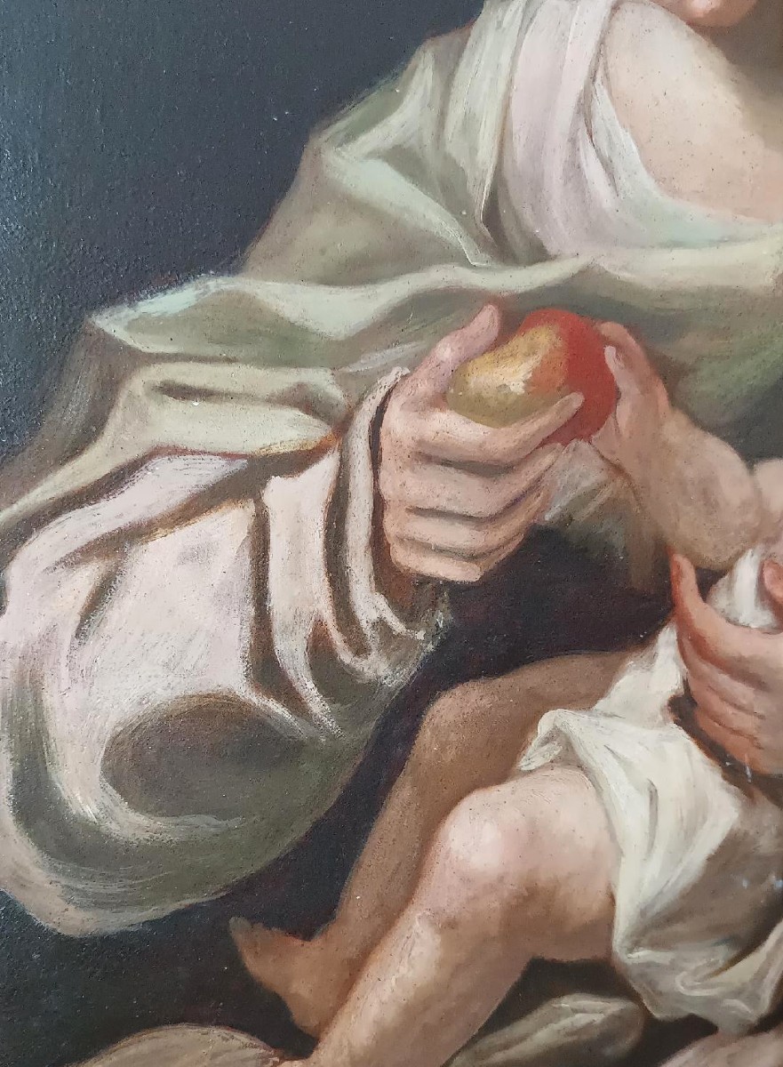 dipinto antico olio su tela Madonna con bambino XVIII secolo-photo-4