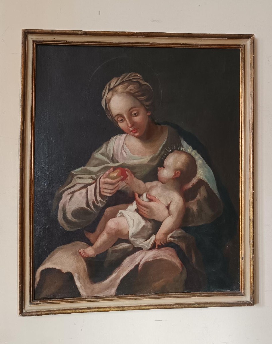 dipinto antico olio su tela Madonna con bambino XVIII secolo