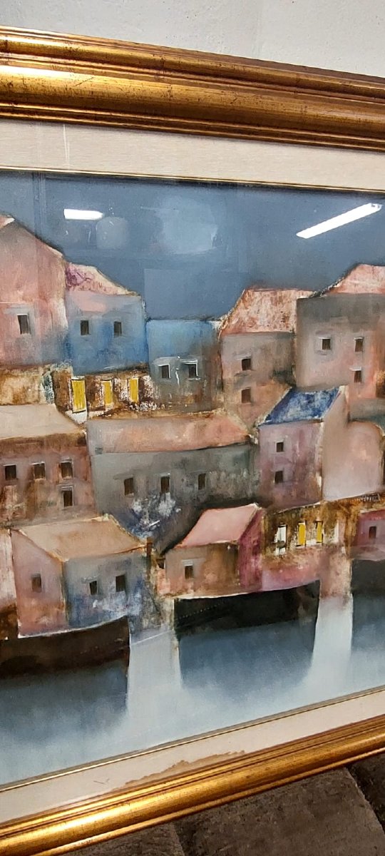 BETTARINI LIDO -dipinto  olio su tela paesaggio Con Barche  100 X 70-photo-3