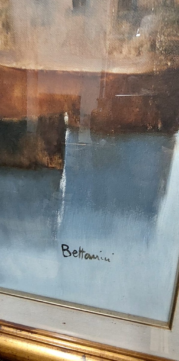 BETTARINI LIDO -dipinto  olio su tela paesaggio Con Barche  100 X 70-photo-1