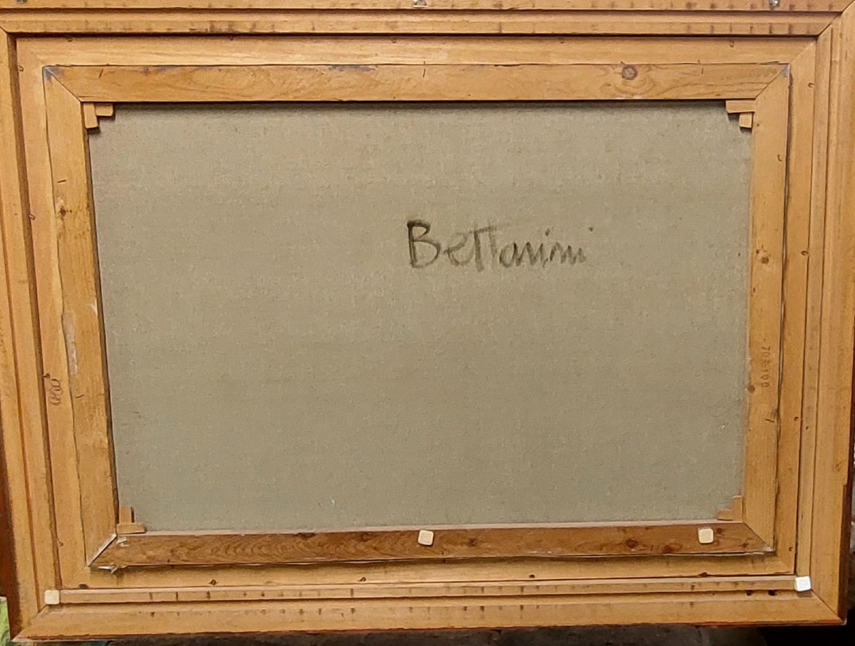 BETTARINI LIDO -dipinto  olio su tela paesaggio Con Barche  100 X 70-photo-3